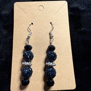 Black Crystal Bead Drop Earrings - Unbranded